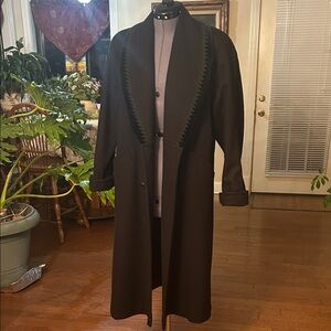 Women black wool coat with braided and velvet trim size 12